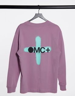 long sleeve t-shirt with spray paint back print in purple