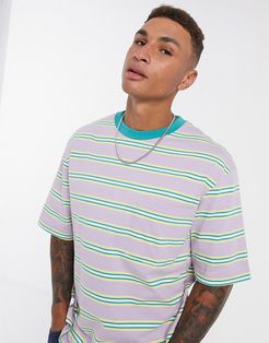 oversized striped t-shirt with pocket in lilac-Purple