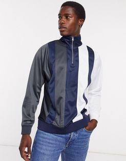paneled track top in gray & navy