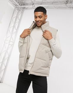 recycled puffer vest in stone