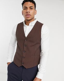 skinny suit vest in small brown plaid