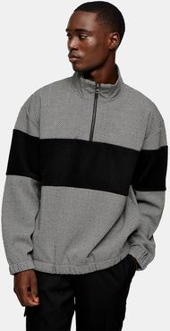 texture panel half zip sweatshirt in gray-Grey