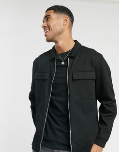 twill 2 pocket shacket in black