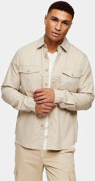 two pocket overshirt in stone-Neutral