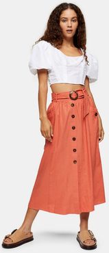 belted midi skirt in rust-Tan