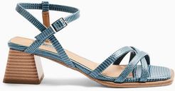 block heeled sandals in blue croc-Blues