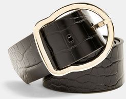 croc effect slim belt in black