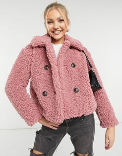 cropped borg jacket in pink