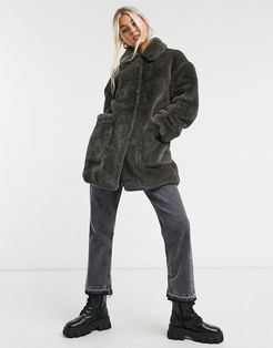 faux-fur coat in charcoal-Gray