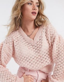 honeycomb sweater in light pink