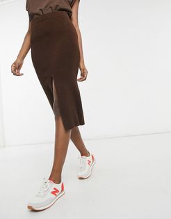 knitted skirt co-ord in chocolate-Brown