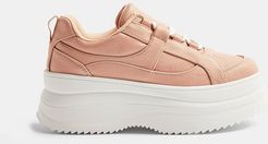 lace up flatform sneakers in blush-Pink