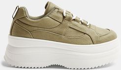 lace up flatform sneakers in khaki-Green