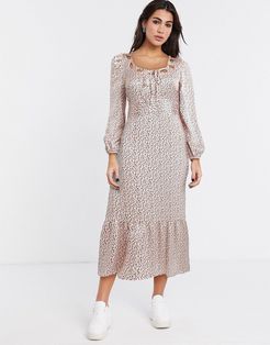 looped neck midi dress in pink