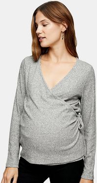 brushed ribbed ballet top in gray-Grey