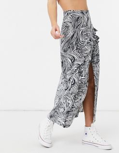 midaxi skirt with ruffle detail in zebra print-Multi