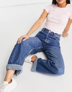 one oversized mom jeans in midwash denim-Blues