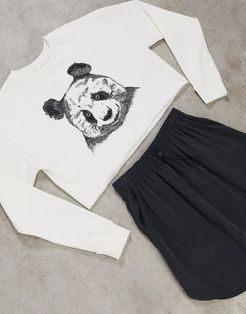 panda motif cropped sweatshirt in cream