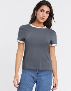 piped edge t-shirt in charcoal-Gray