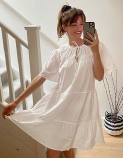 poplin smock mini dress in white