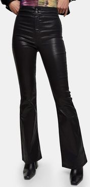 stretch flare jeans in coated black