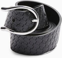 textured wishbone belt in black