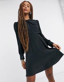 twist neck mini dress in black