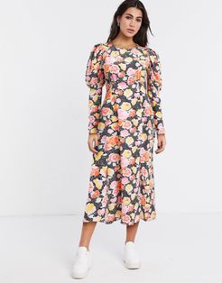 volume sleeve midi dress in multi