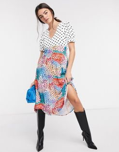 drop hem tea dress in floral-Multi