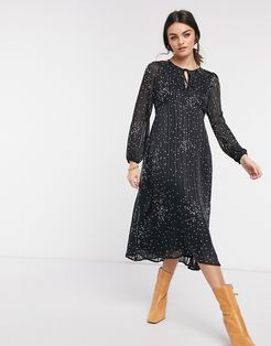 keyhole neck spotted midi dress-Multi