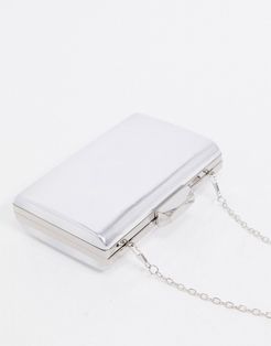 mirrored clutch bag with detachable strap in silver