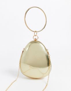 structured grab bag in gold mirror with ring handle