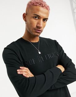 embroidery applique crewneck sweatshirt-Black