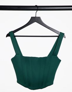 exclusive corset detail pointed bustier top in forest green