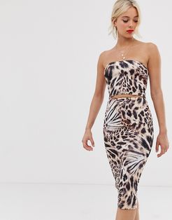 leopard print bandeau dress with cut out-Multi