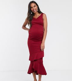 Bardot Midaxi Dress With Frill Hem-Red