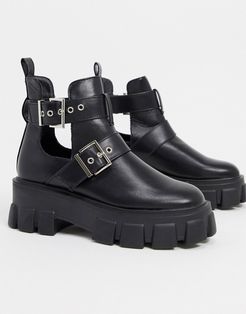 chunky biker boots in black