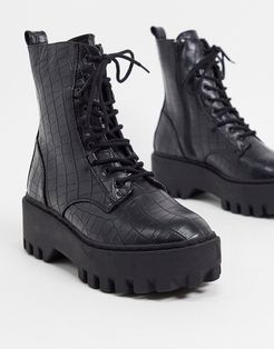 chunky lace up boots in black