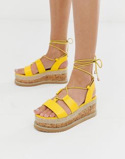 lace up espadrille flatorm sandals-Yellow