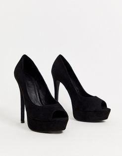 peep toe platform heeled shoes in black