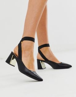 pointed slingback block heel shoe in black