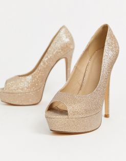 sparkly peep toe platform heeled shoes in light gold