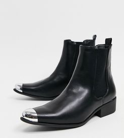 wide fit western chelsea boots in black with toe cap