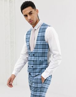 Ginger super skinny suit vest in blue check-Blues