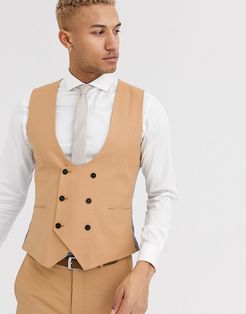 Hemmingway super skinny fit suit vest in camel-Brown