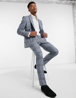 skinny suit pants in blue check-Blues