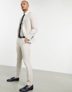 skinny suit pants with stripes in cream-White