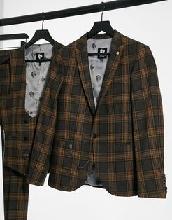 suit jacket in brown and gray plaid-Grey