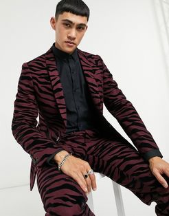 suit jacket with tiger flock in burgundy-Red
