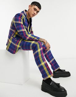 suit pant in large purple and blue plaid